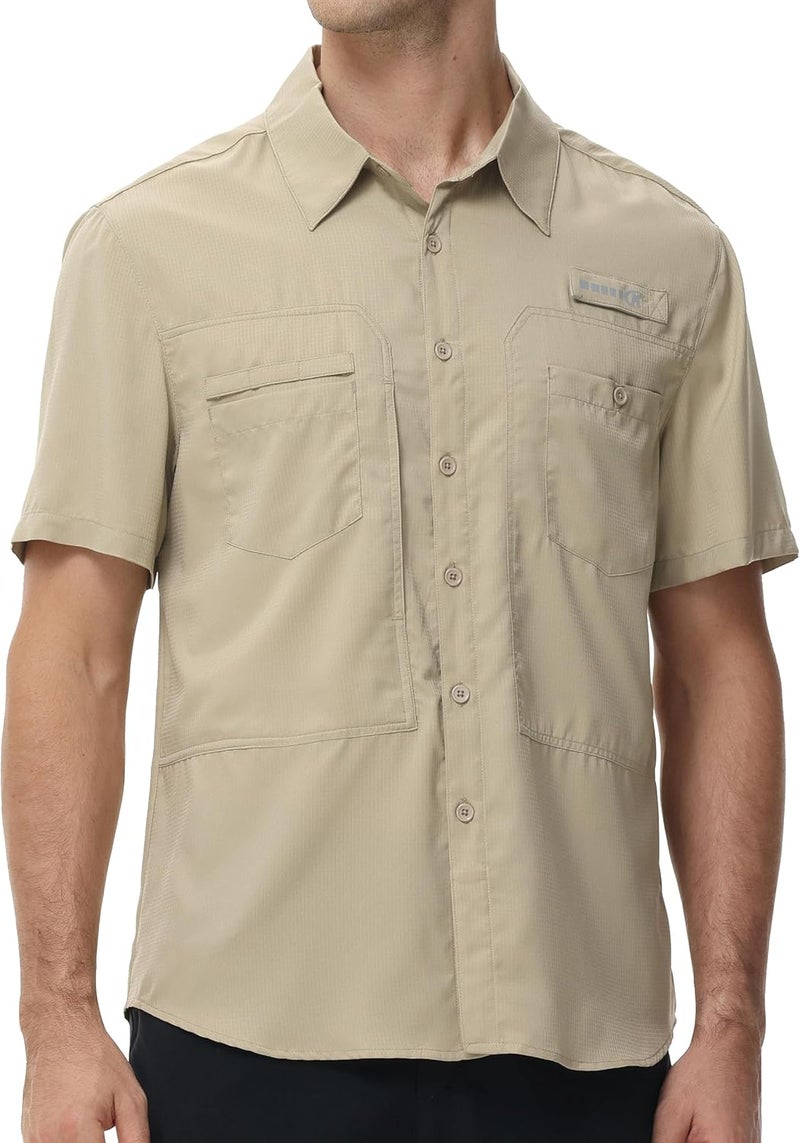 Satankud Men's Short Sleeve Lightweight Fishing Shirt UPF 50+ Sun Protection Hiking Travel Work Button Down Shirt Zip Pocket - Image 1